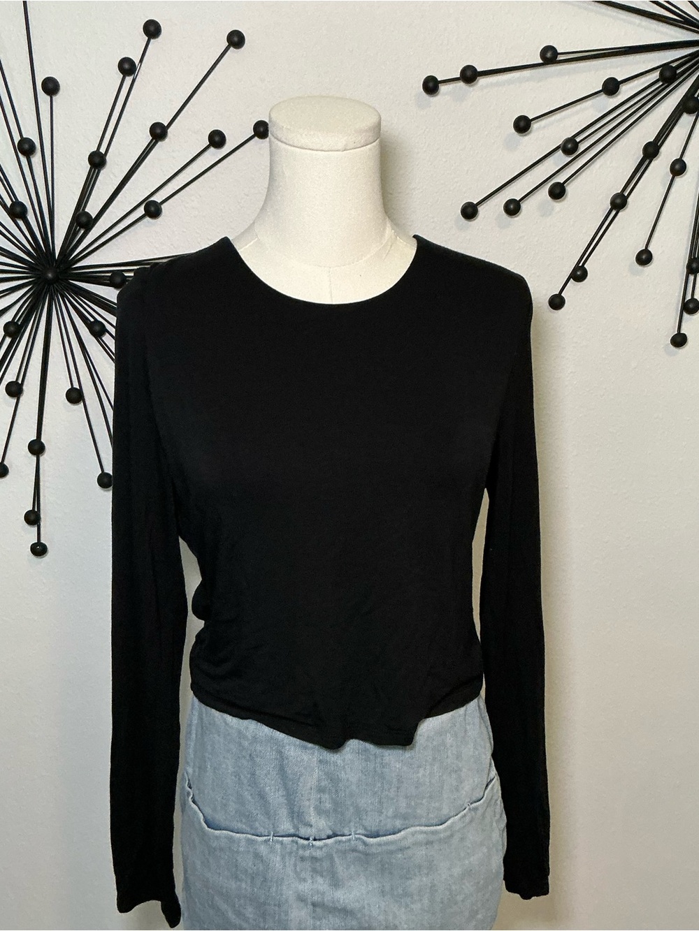Bar III Black Long Sleeve Ruched Side Top Size Large